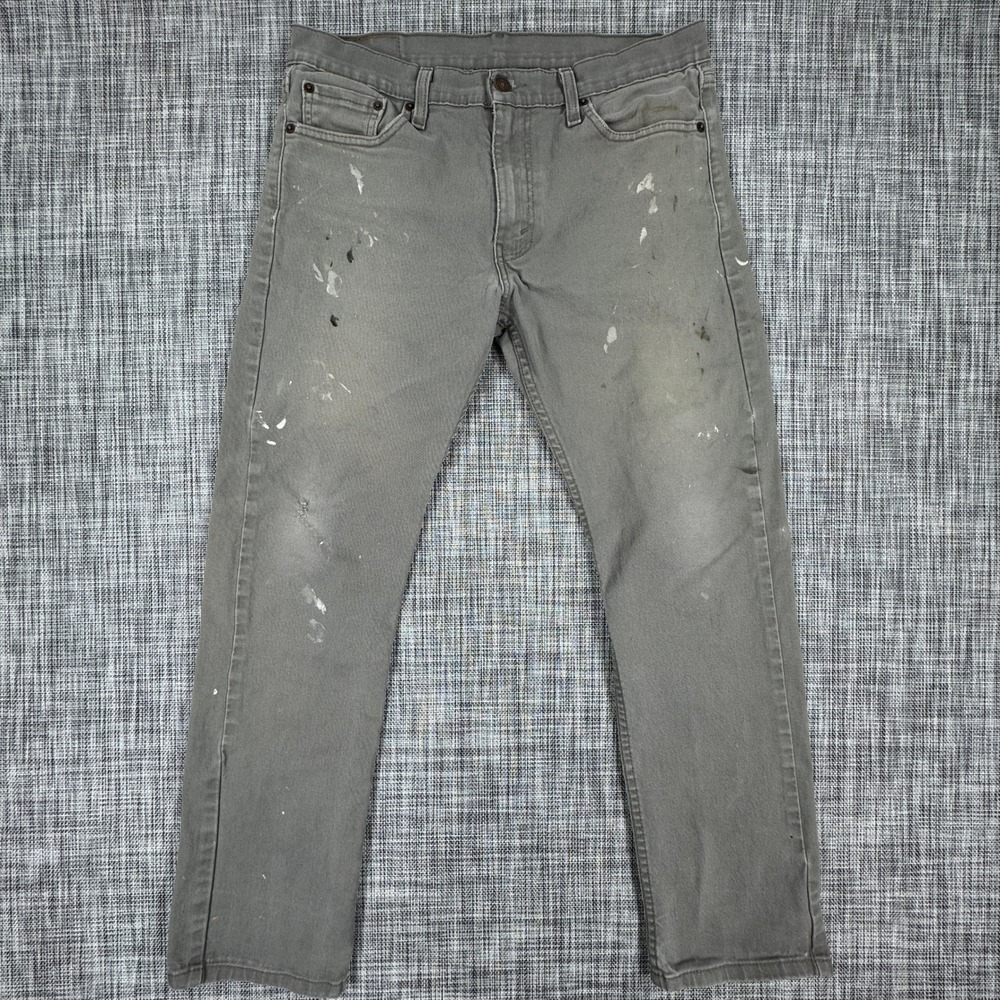 Levis 513 Mens Jeans 33x30 Gray Slim Straight Stretch Denim Zip Fly Paint Spots